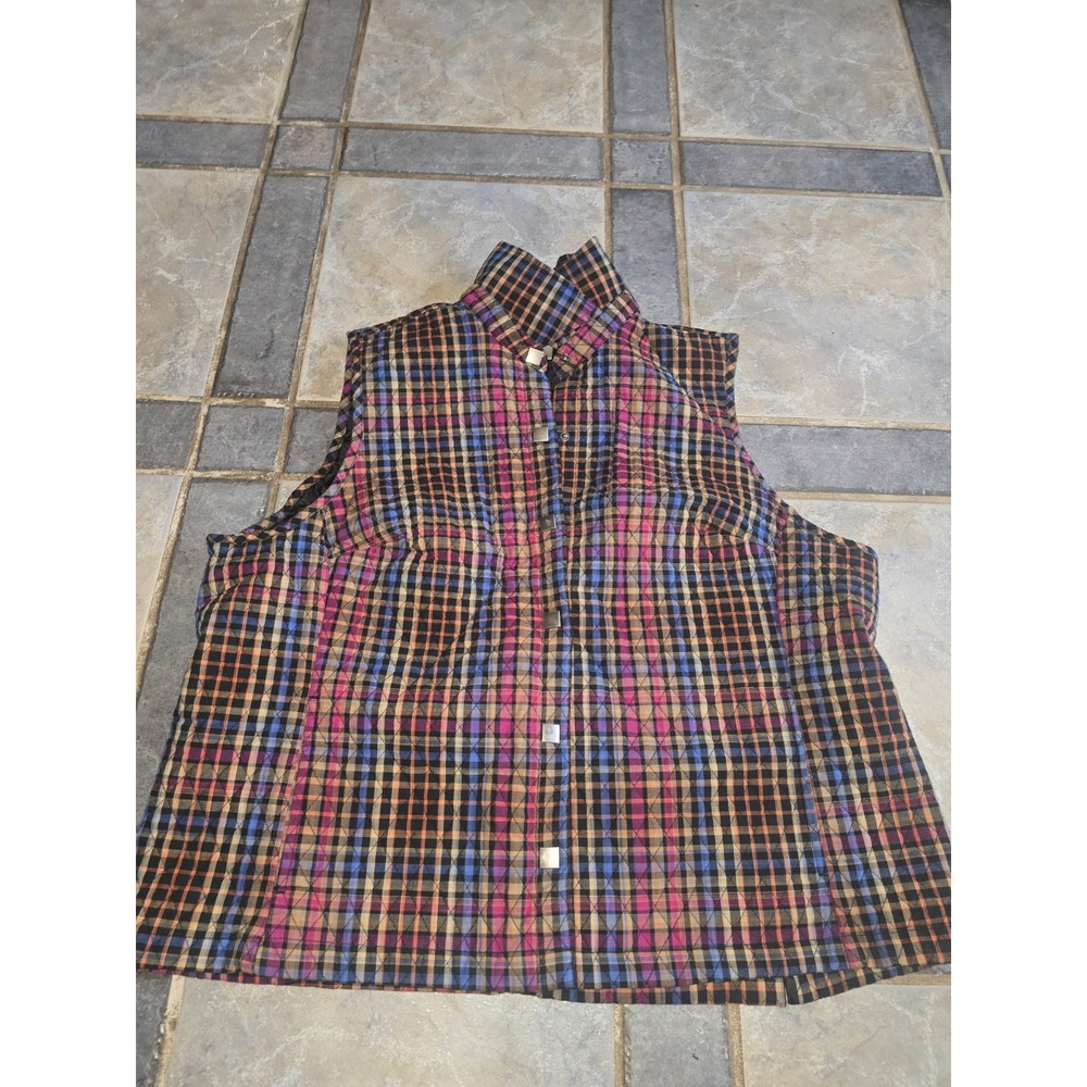 C J‎ Banks Vest Plaid Quilted Multi Color Woman's 1x